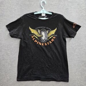 Alpinestars Men Shirt M Black Graphic Print Winged Wheel Tee Logo Short